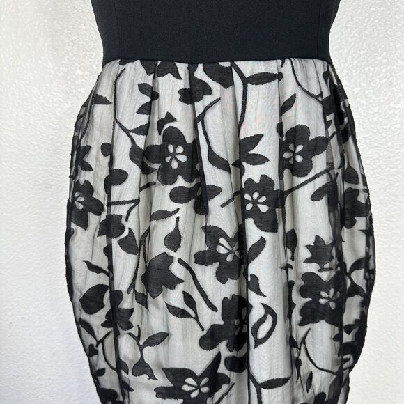 Halston Heritage Dress Women Size 4 Black Fit Flare Flower Lace Tulip Skirt - Picture 5 of 16